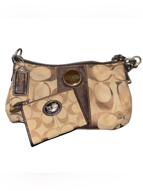 Coach Handbags - Coach Tan and Brown Signature Canvas Purse with Card Case